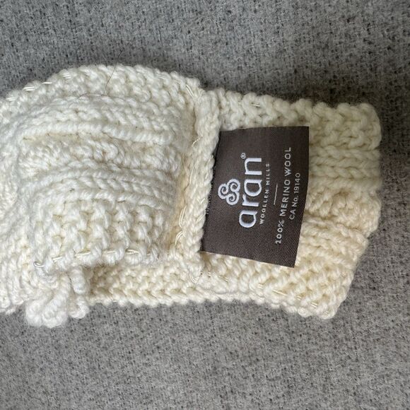 Aran Baby Knit Winter Headband Woollen Mills Merino Wool Ivory Lamb Accent - Picture 3 of 6